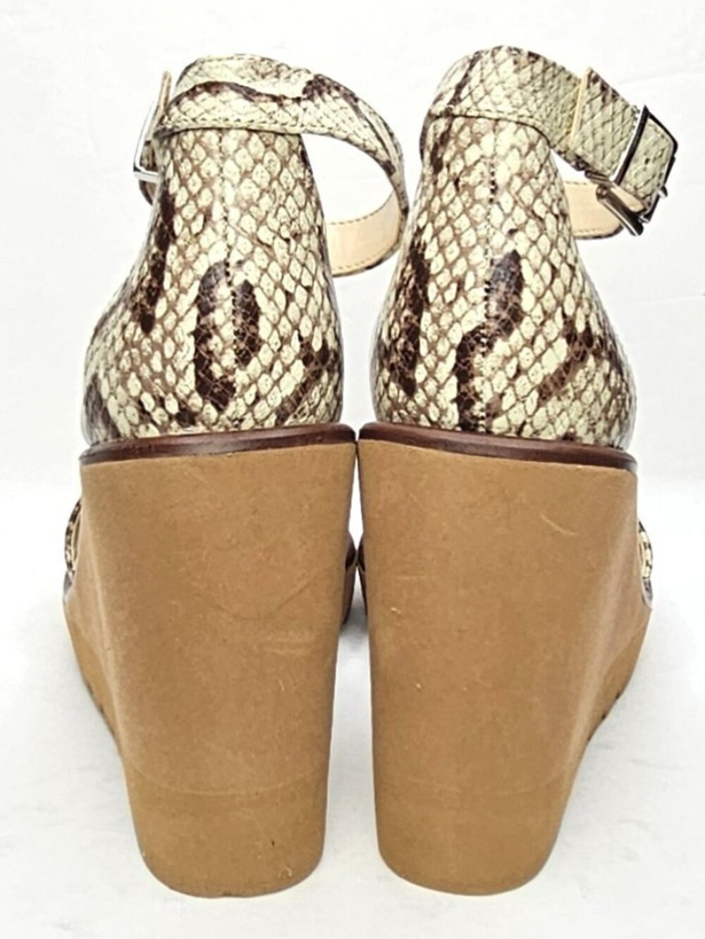 Vince Camuto Gretam Sz 9 Beige Snake Print Ankle Strap Wedge Platform Sandals - Picture 5 of 11